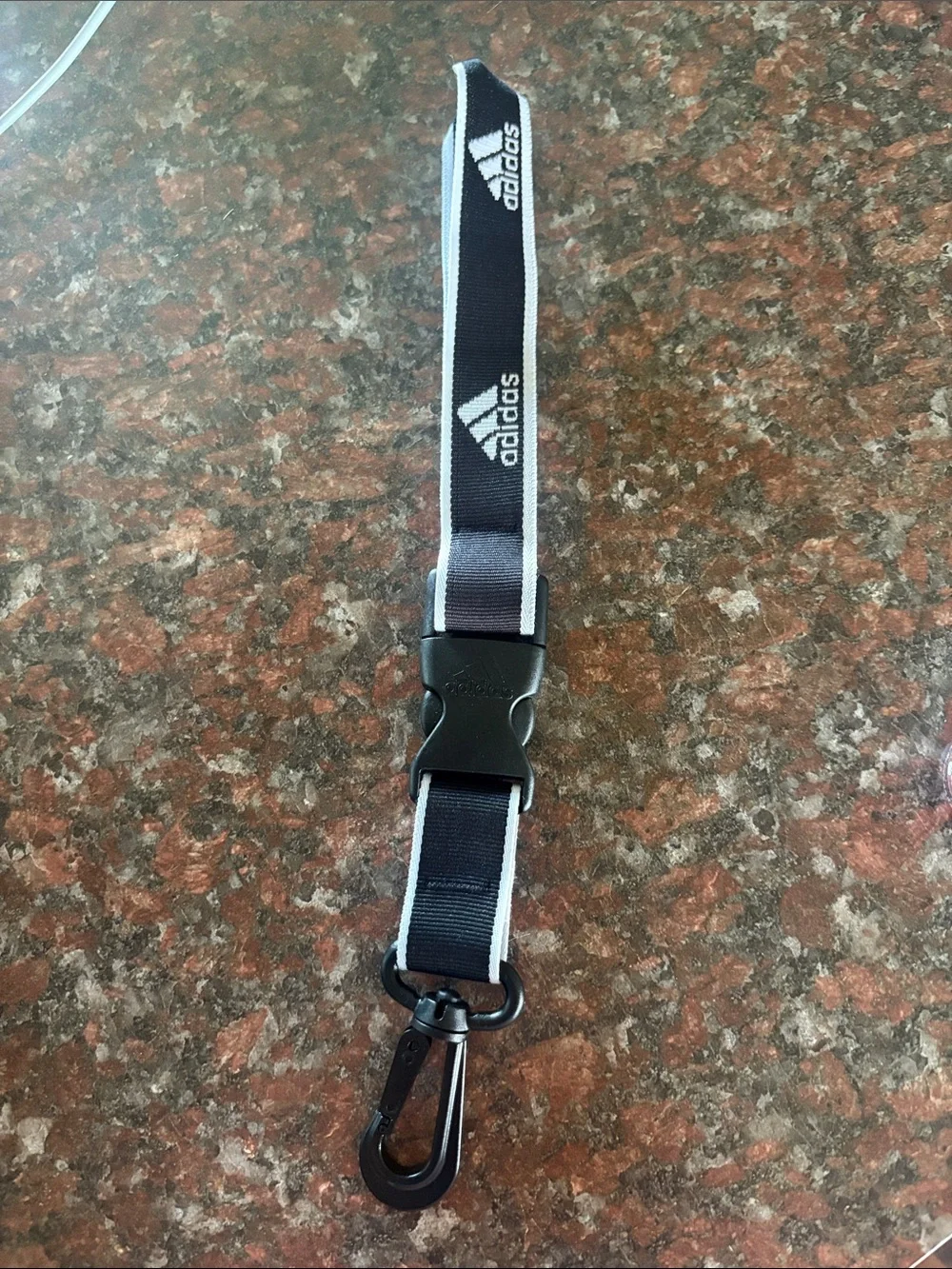 adidas Black and White Branded Lanyard with Clip